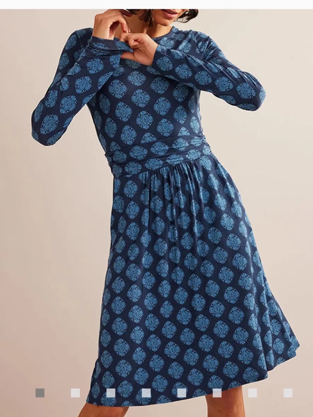 Boden Abigail Long Sleeve Jersey Dress A-Line French Navy Mosaic Pullover 8